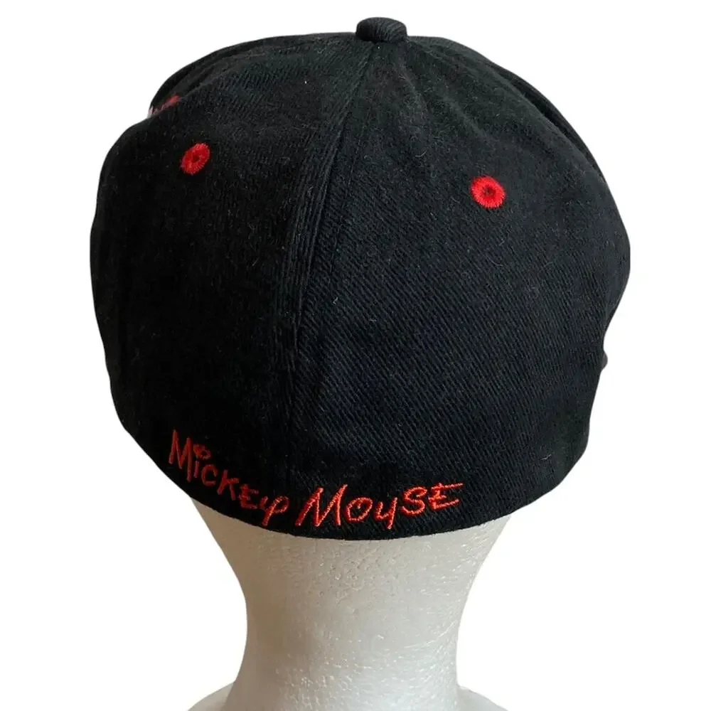 Angry Mickey Disney Parks Flat Bill Cap Hat Black Red White Youth
